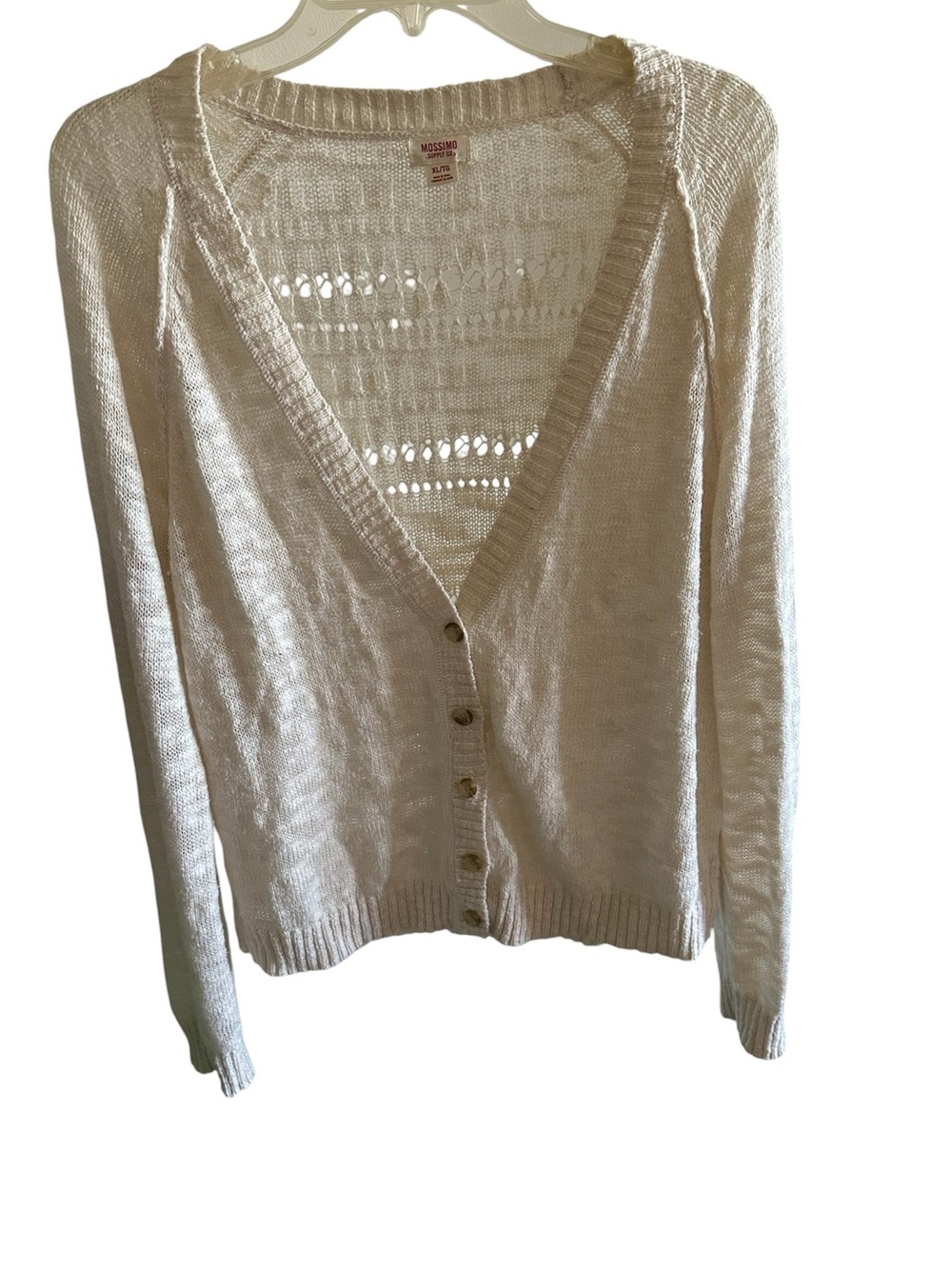 Mossimo Supply Co. Cream Open-Knit V-Neck Button Cardigan